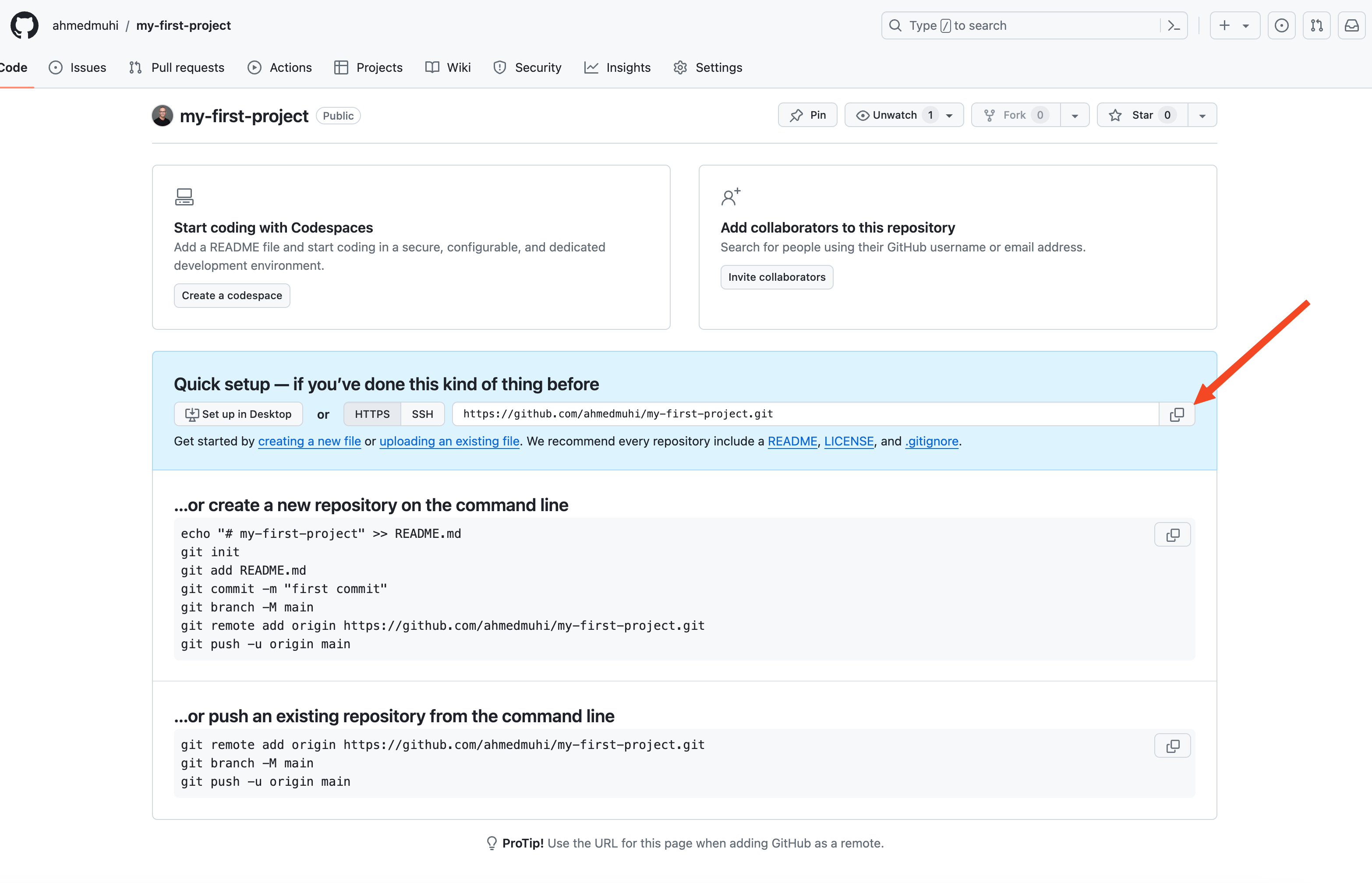 Copy URL to your GitHub Repository