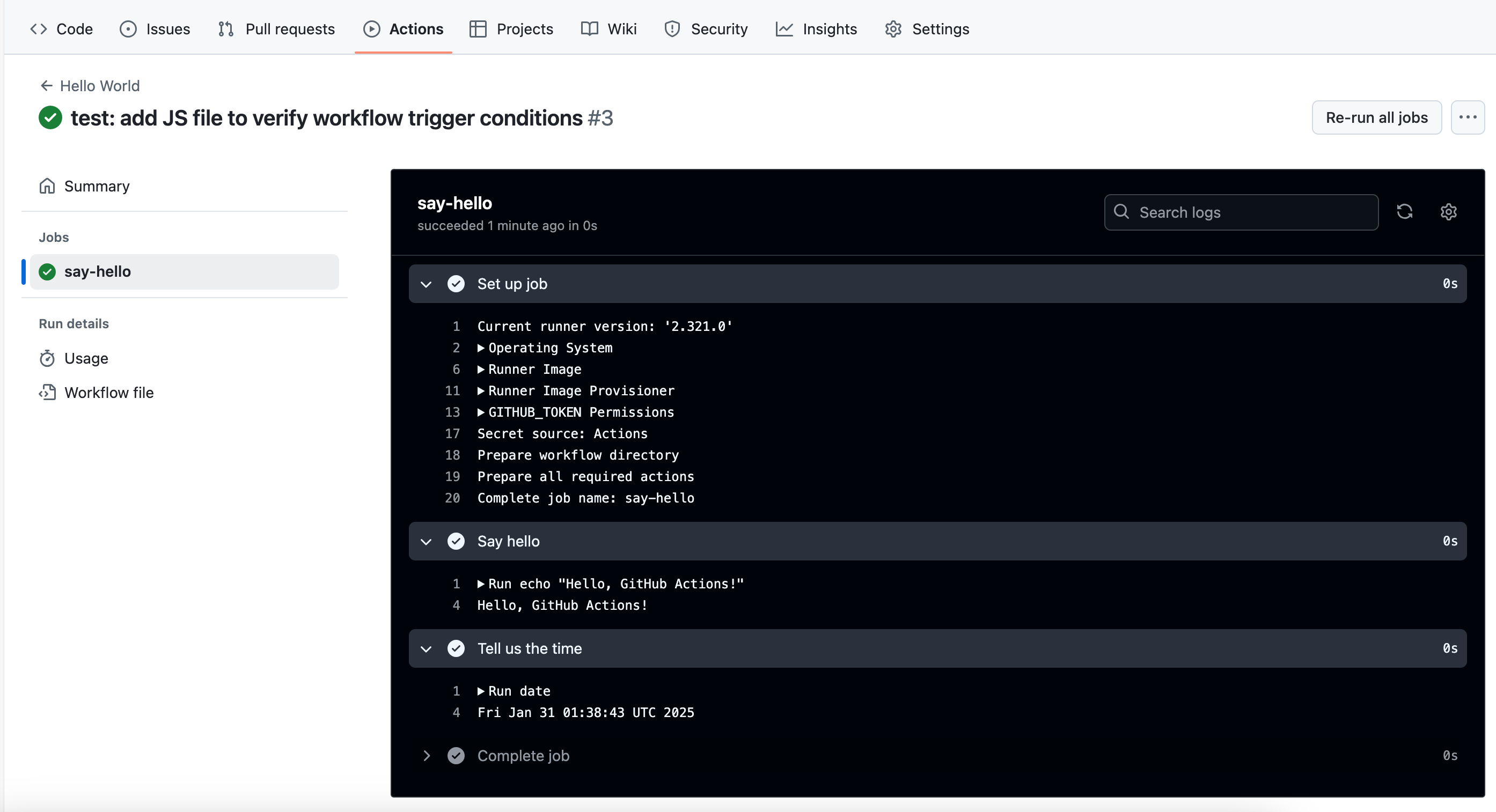 Github Actions Workflow triggered by branch and JS file changes
