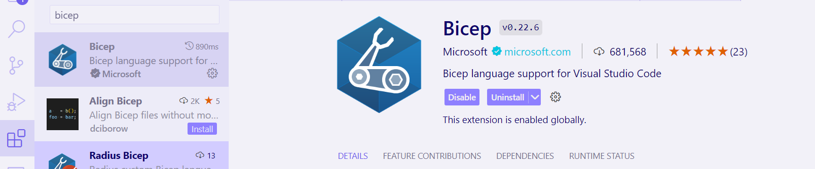 Bicep VS Code Extenstion