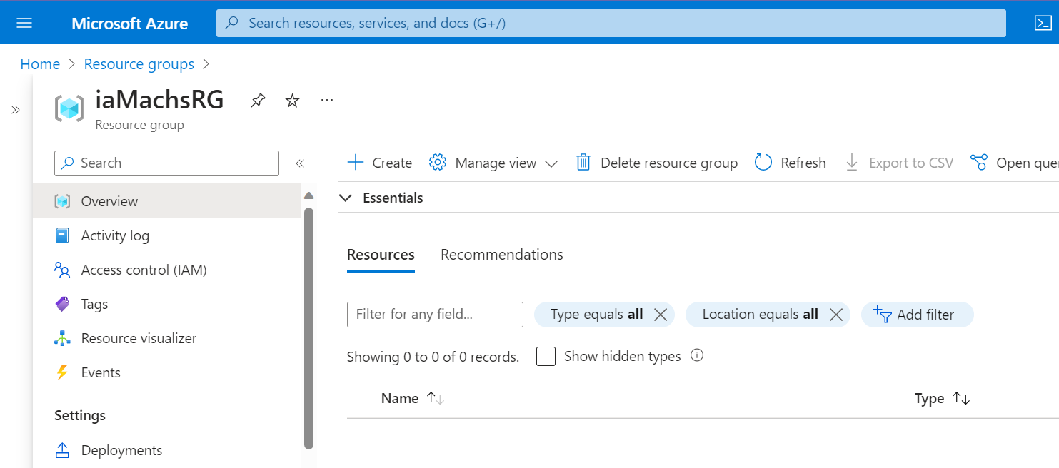 Resource Group on Azure Portal