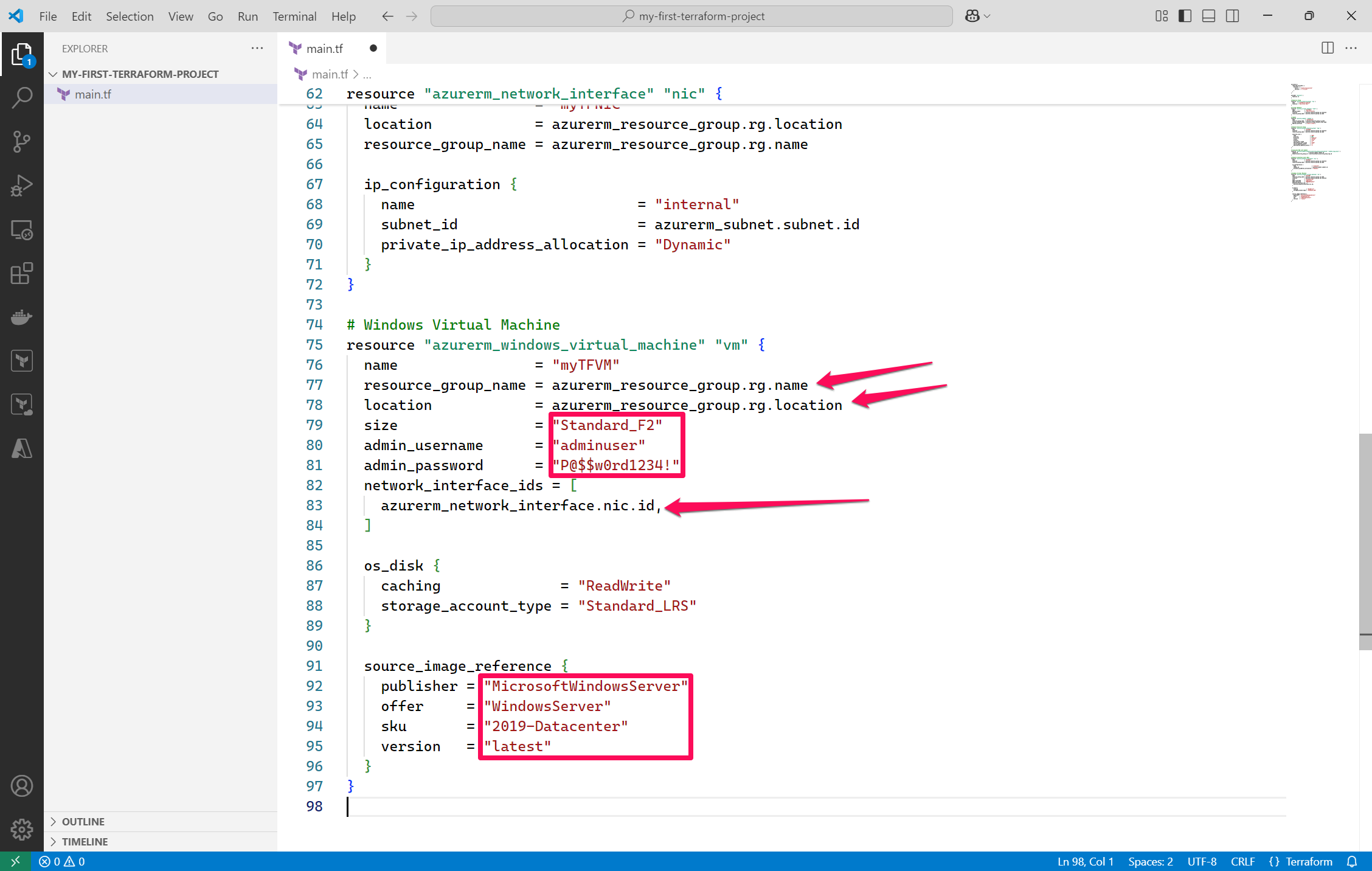 Virtual Machine configuration showing key settings